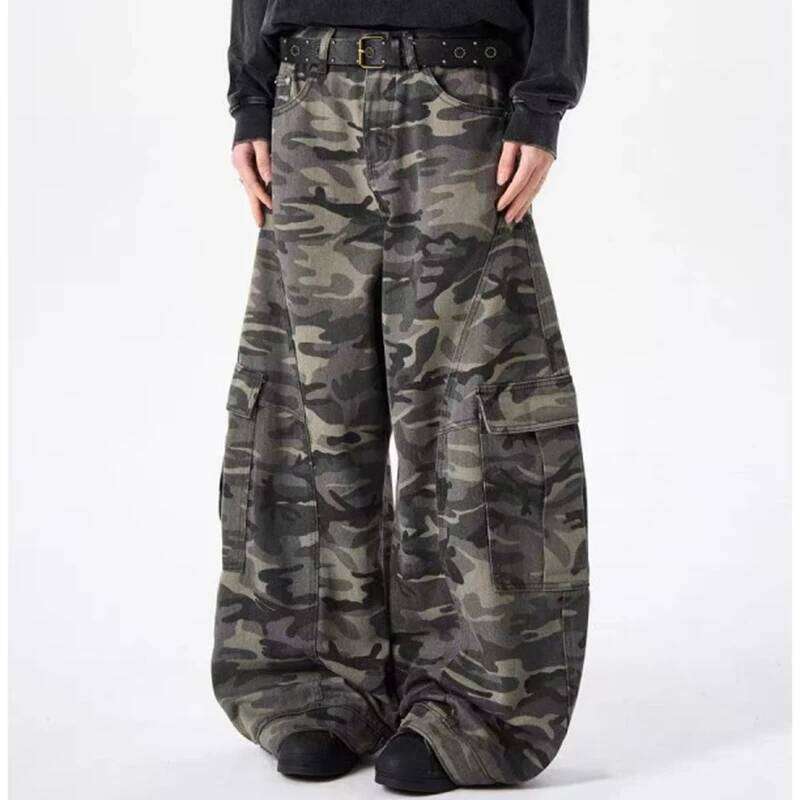 PFNW Camouflage Men Wide-Leg Cargo Pants 2025 Autumn New Trendy Contrast Color High Street Male Trousers