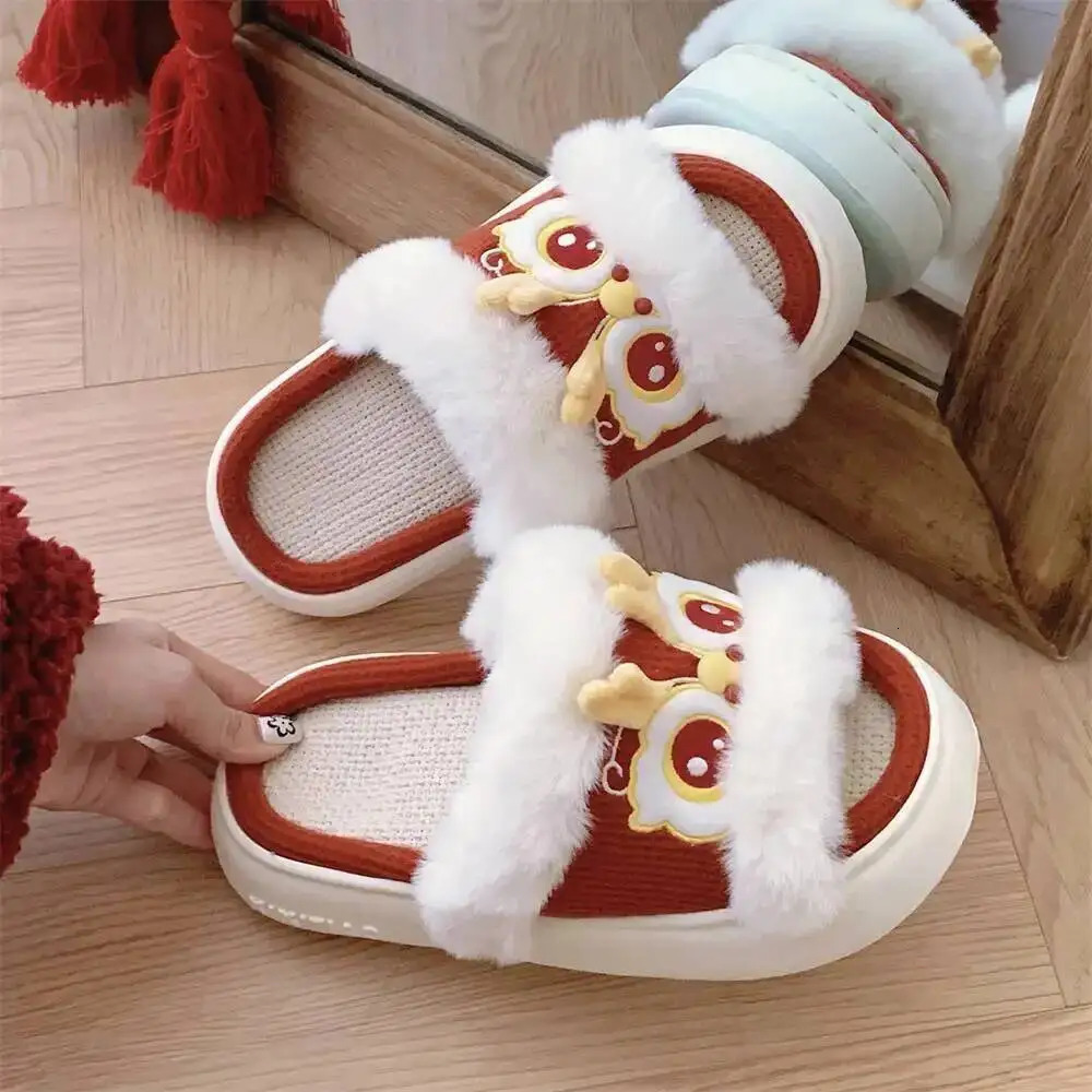 Home Slippers Chinese Trend Lion Dance Linen For Women FourSeason Stylish Anti Slip Thick Soled Cotton 260208