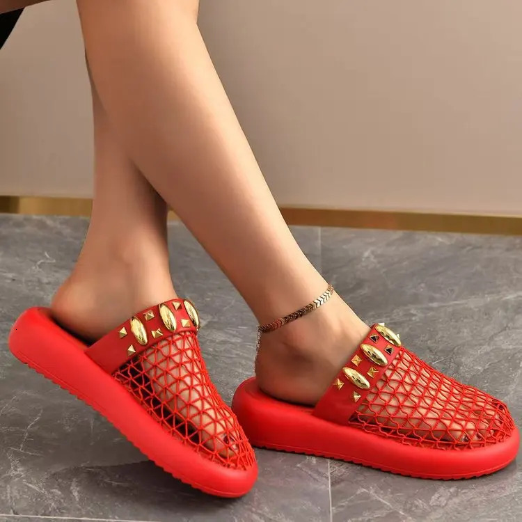 hollowed out breathable toe cap half drag thick sole Roman temperament versatile fashion beach slippers 260208