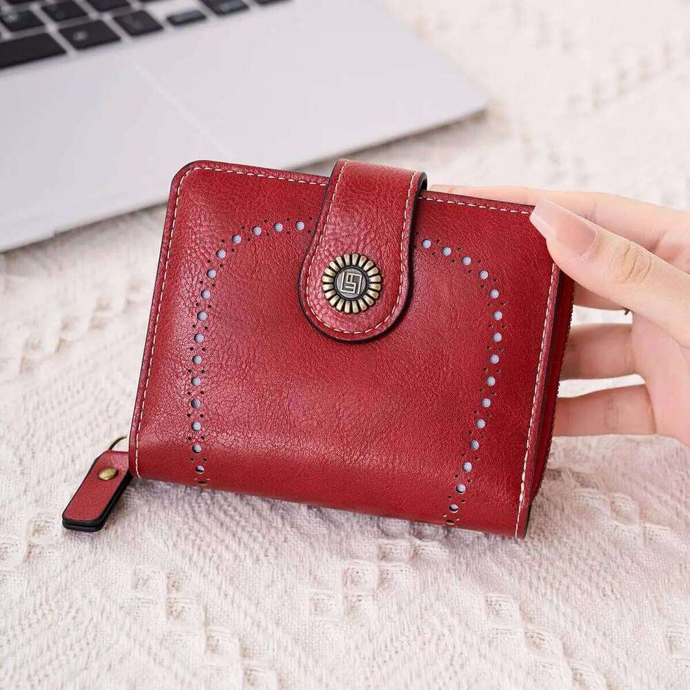 Retro Hollow-Out Short Purse for Women, Multi-Card Zipper Wallet, Europe and America Fashion, New Y260206