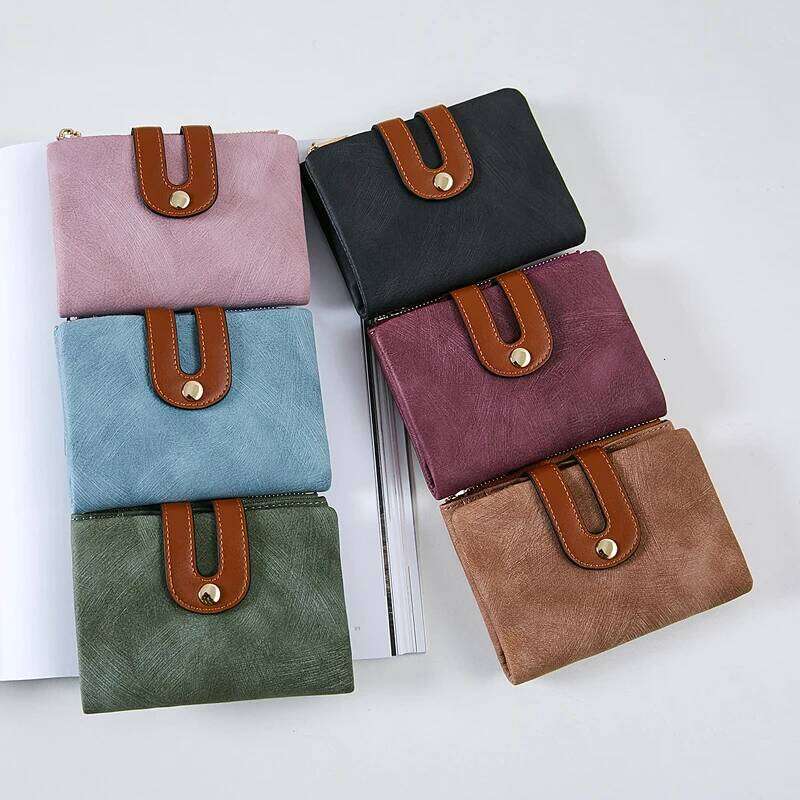 Fashion High Quality PULeather Short Double Fold Wallet ColorContrast Large Capacity Women's Credit Card Bag Y260206