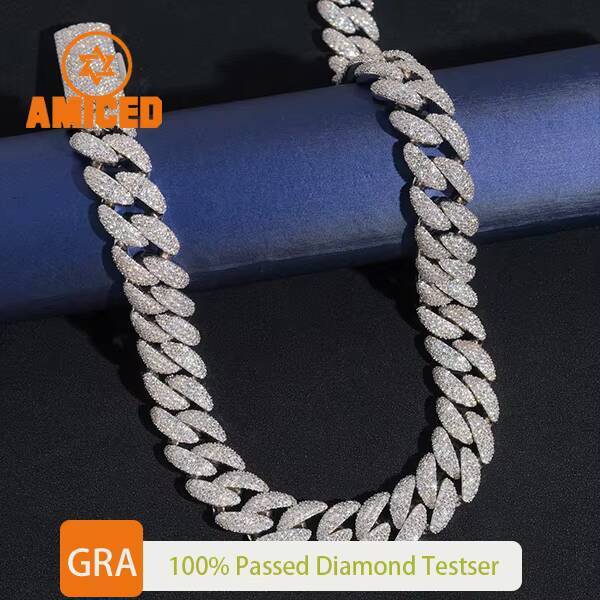 USA Local Stock 18mm 3Rows Iced Out Diamond Custom Necklace Hip Hop Jewelry 925 Silver VVS Moissanite Cuban Link Necklace