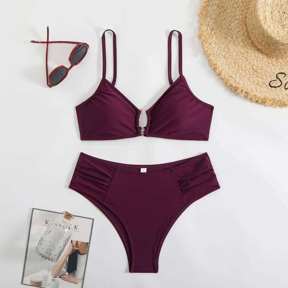 New solid color women's bikini split beach swimsuit C260207