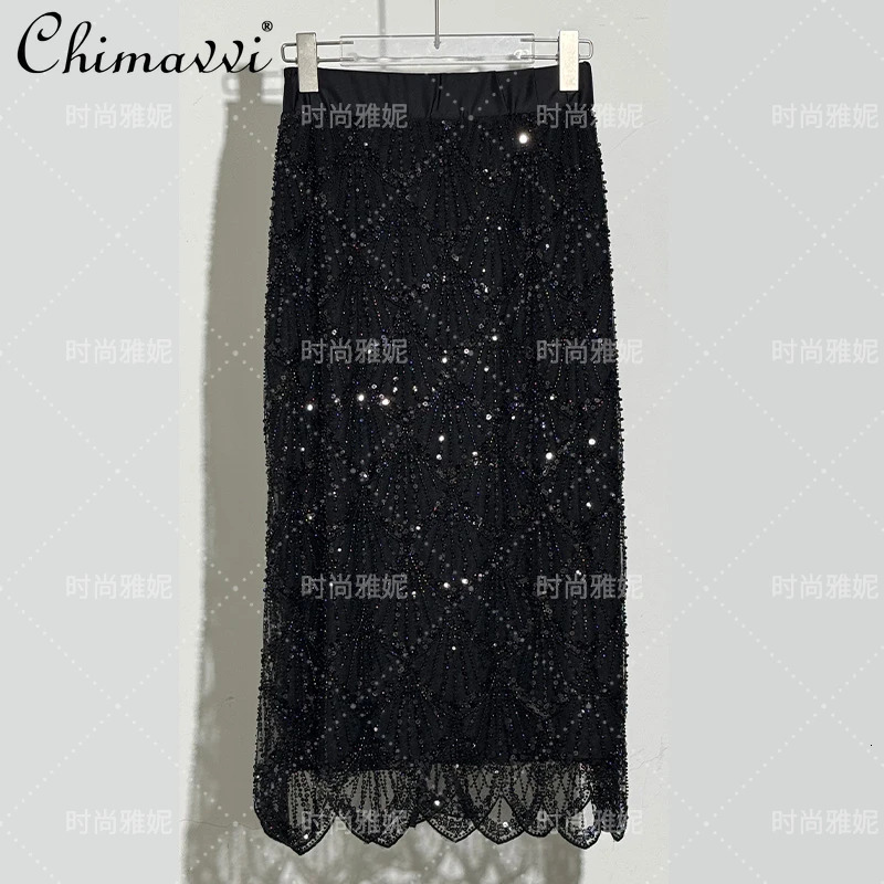 Fashion Fashion Long-sleeved Sequined Pearl Bead Cardigan Womens Top High-waisted Skirt 2-piece 2025 Spring Skirt Sets 260122