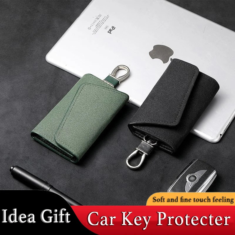 Suede Leather Fob Car Key Case Premium pu Leather Car Keychain Holder Auto Key Case Protector with Metal Hook Keyring Zipper Bag 260129