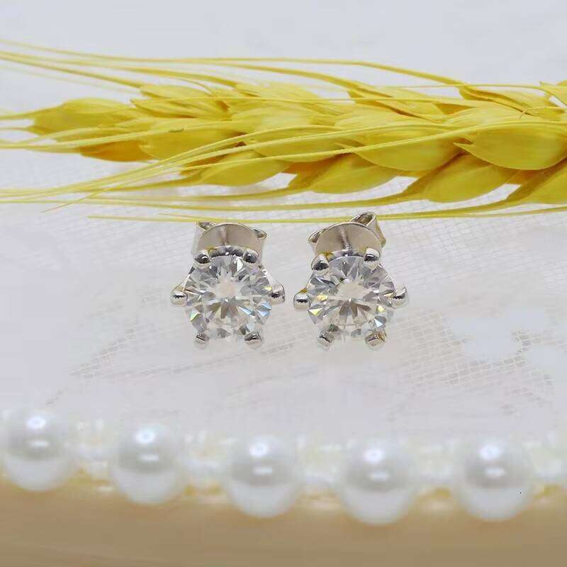 Classic 6 Prongs Stud Earrings 925 Sterling Silver 1Ct 6.5Mm VVS Moissanite Diamond Ear Studs