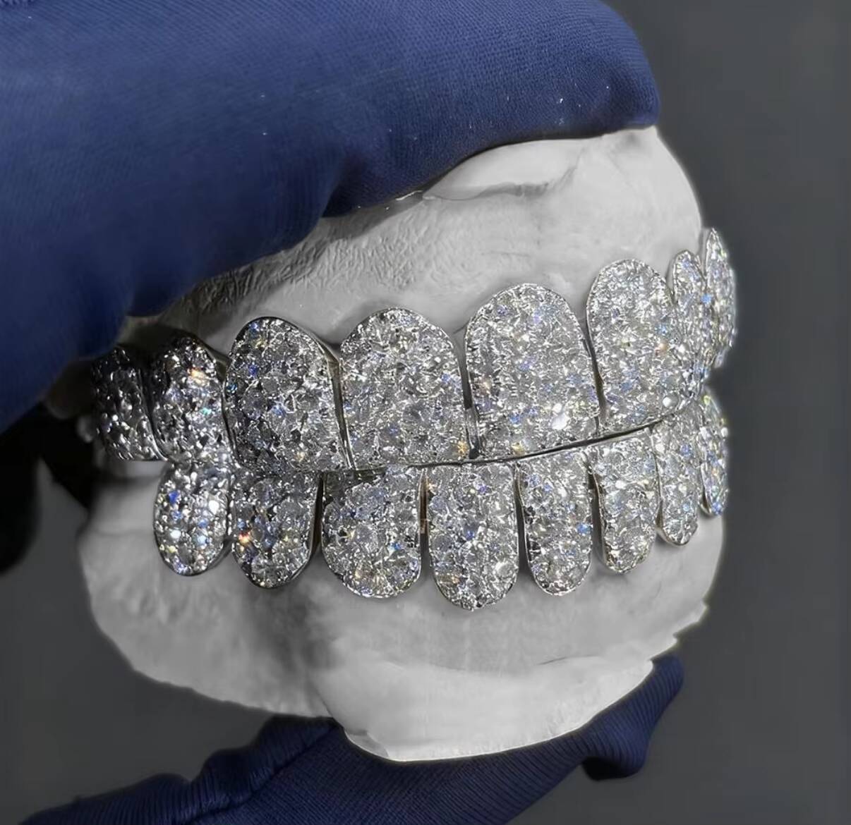 Stylish White Gold Moissanite Diamond Grillz with Vivid Sparkle High End Design and Polished Shine Jewelry