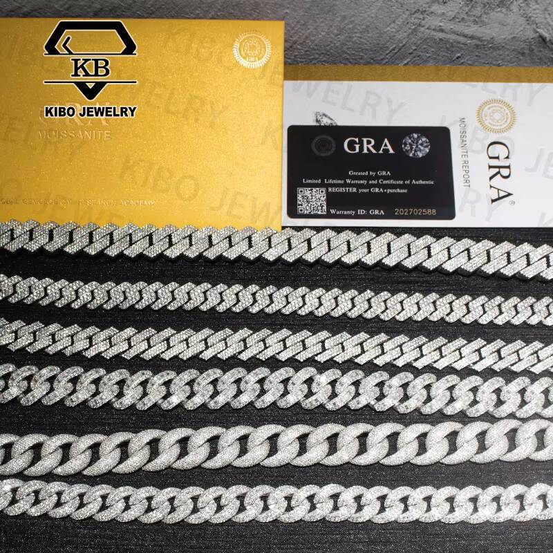 8mm 10mm 12mm 15mm Width Hip Hop Iced Out Real Solid 925 Silver VVS Moissanite Chains Cuban Link Chain
