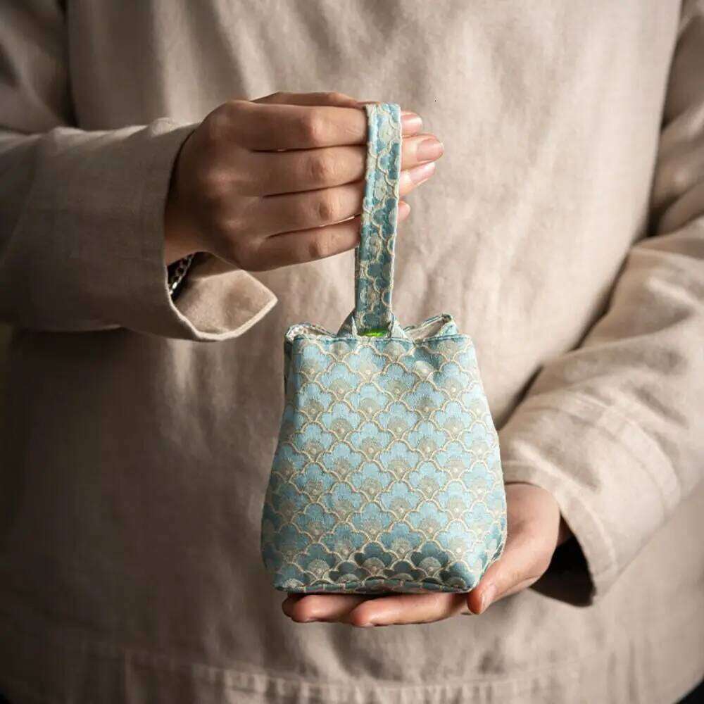 Chinese Style Embroidered Flower Print Handbag Tea Tools Storage Bag Solid Color Small Item Pouch