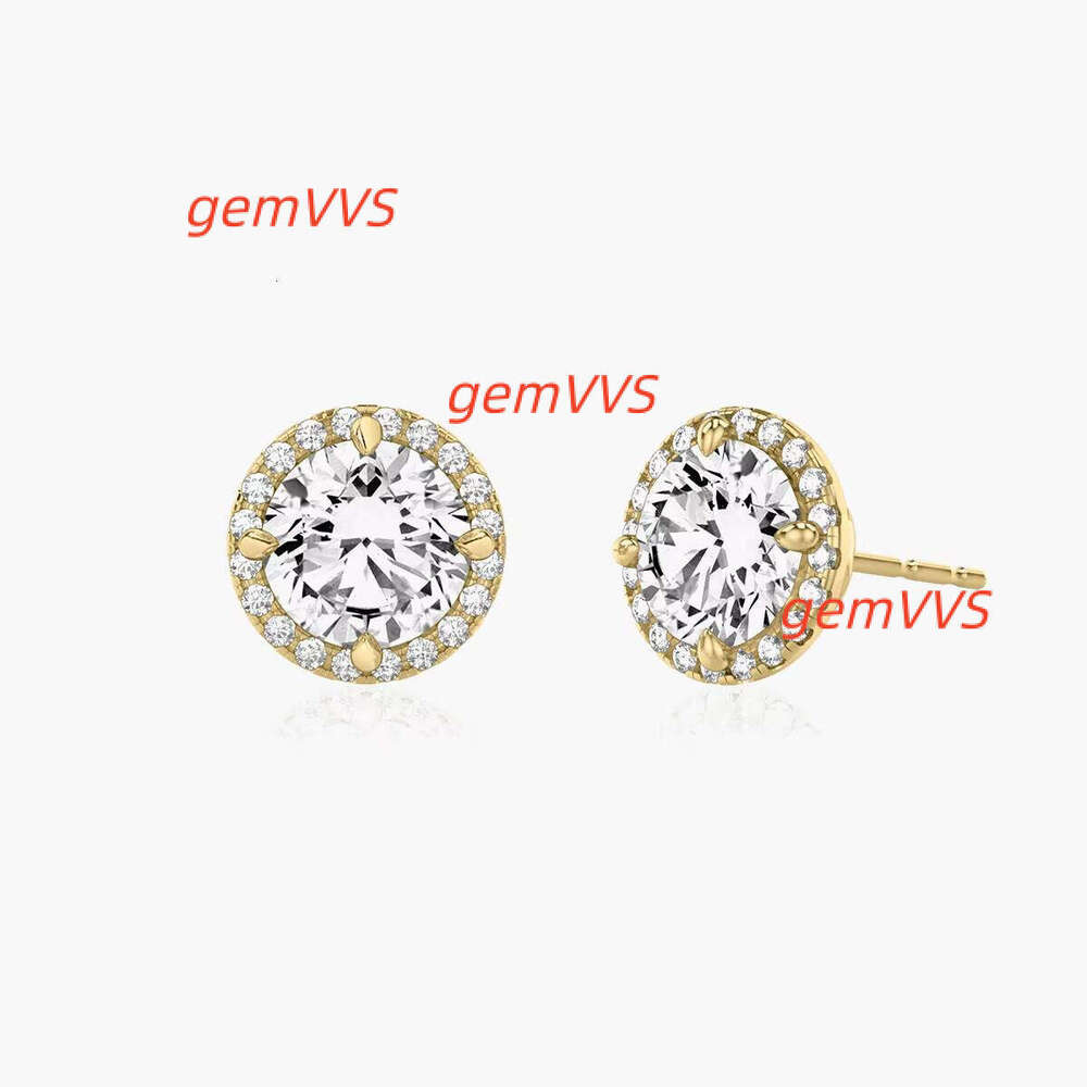 D Color Moissanite Diamond Halo Stud CZ Gold Plated 925 Sterling Silver Jewelry Earrings