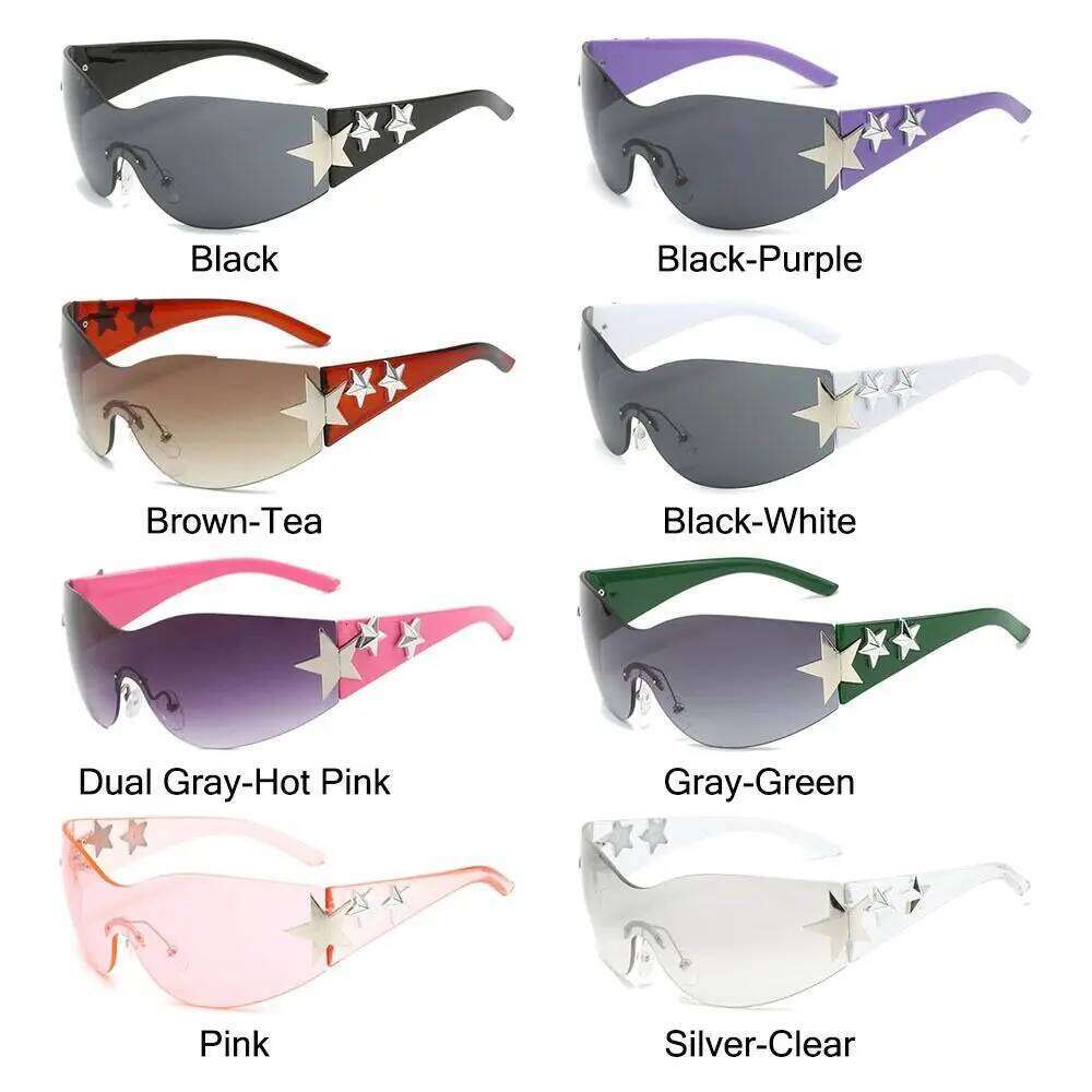 Cool Rimless Y2K Sunglasses Aesthetic UV400 Protection Shades Futuristic 2000S Accessories for Women Y260207