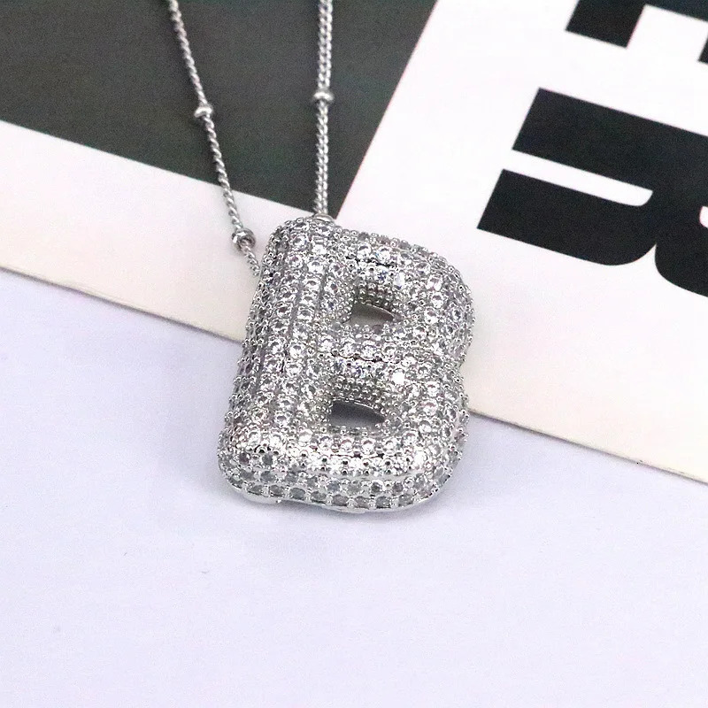 Light Copper Silvery-Plated Zircon Pendant American Simple Collarbone Chain 26 A-Z Balloon Letter Necklace For Women 260124