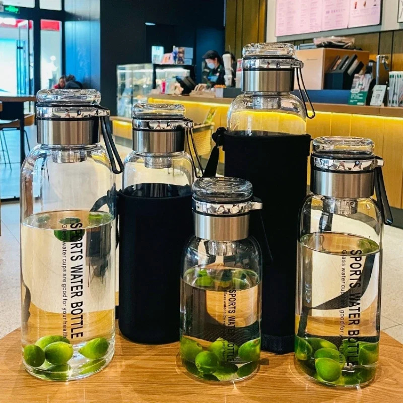 Large Capacity Glass Water Bottle Transparent Milk Juice Cup for Tour Outdoor Sports and Travel Leak Glass Bottle 260206