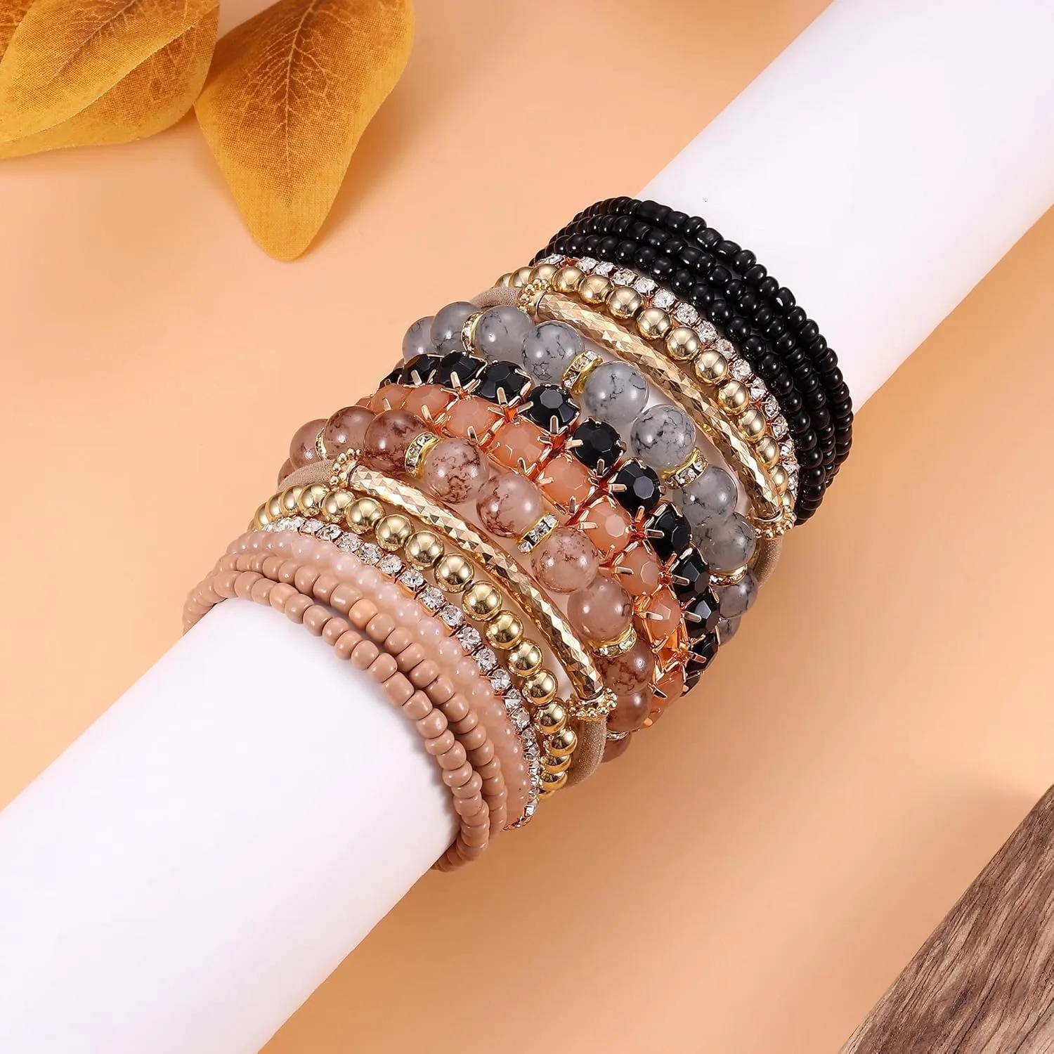 4 Sets Boho Bracelets for Women Multi-Color Layered Stackable Natural Beaded Bracelets Adjustable Stretch Bohemian Bracelets 260107