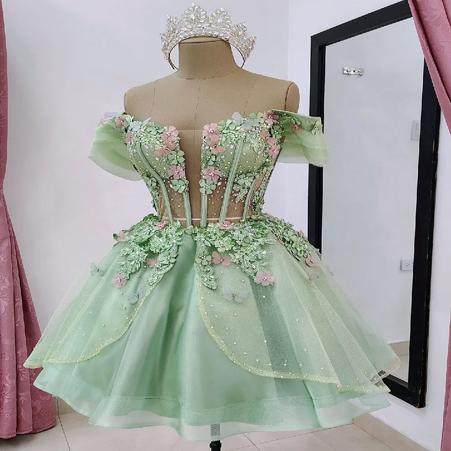 Gorgeous Green Quinceanera Dresses With 3D Flowers Princess 2 In 1 Sweet 16 Gown Vestidos De 15 Xv Anos Removable Skirt Special Occasion Birthday Part