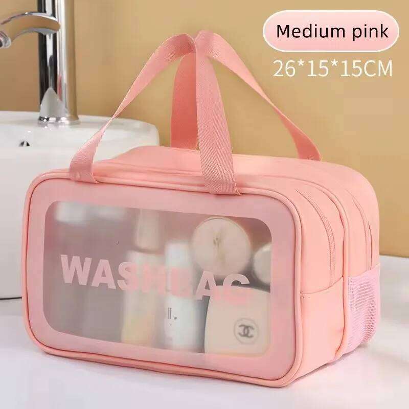 Dry-wet separation double transparent PU makeup portable washing cosmetic storage bag travel fitness swimming essentials Y260206