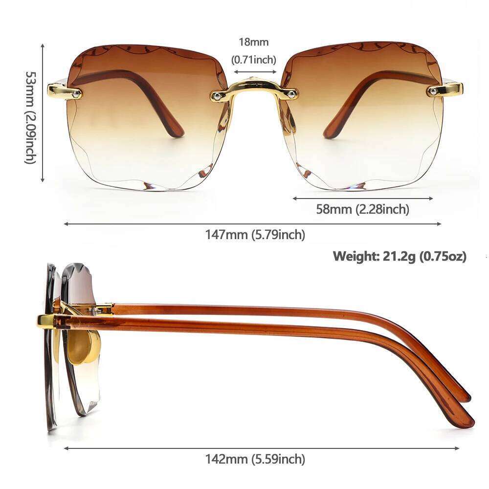 Vintage UV400 Gradient Sun Glasses Frameless Shades Eyewear Square Rimless Sunglasses for Women Y260207
