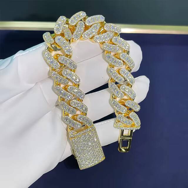 Factory Wholesale High Quality 18mm Vvs Moissanite Cuban Link Chain Bracelet Iced Out 925 Silver Plated Men Hip Hop Necklace