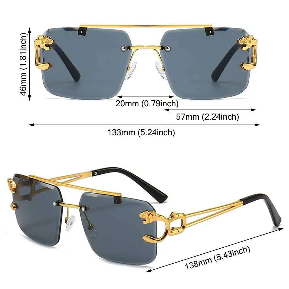 Men Women Retro Cheetah Decor Metal Sun Glasses Oversized Square Shades New Double Bridge Gradient UV400 Eyewear Y260207