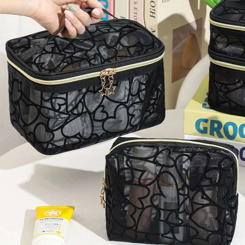 Love style storage hand-held bag, can be classified, mesh makeup bag Y260206