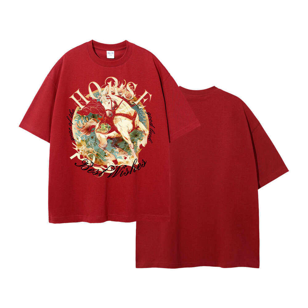 2026 Year Of The Horse Chinese Style Short Sleeve T-Shirt 100% Cotton Breathable Bright Future Print Trendy Versatile Top Luanyun