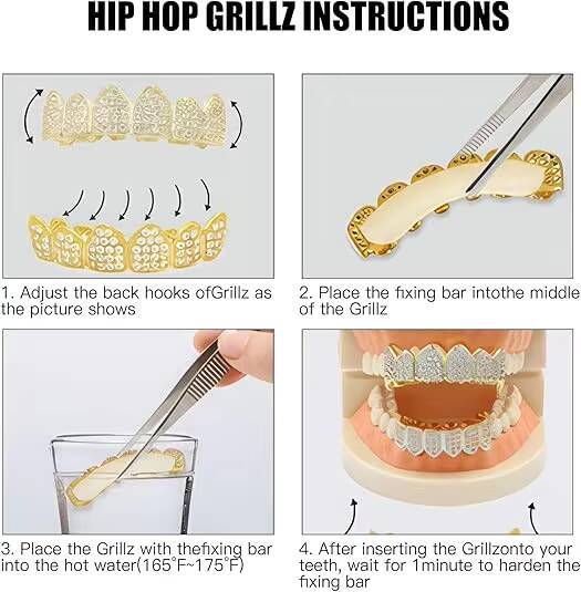 Rap Singers Stylish Mens/womens Fashion Moissanite Accessories - Grill with Gold/silver Finish 6 Top Teeth 6 Bottom Teeth