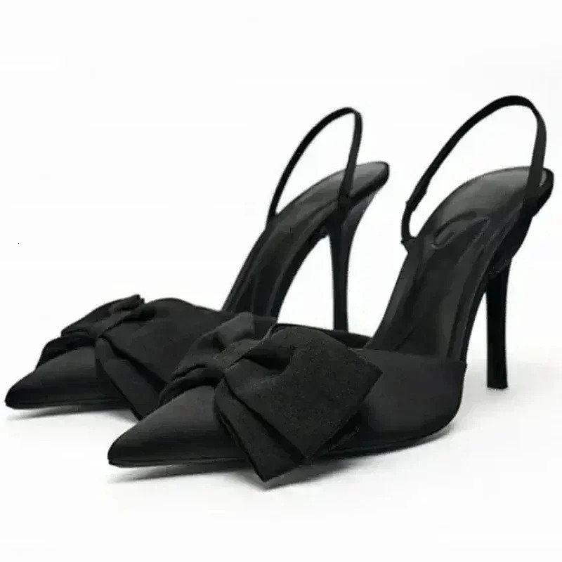 Silver High Heeled Sandals Women Sexy Pointed Toe Back Strap Thin Heels for Women Elegant Bow Banquet Dress Shoes 260202