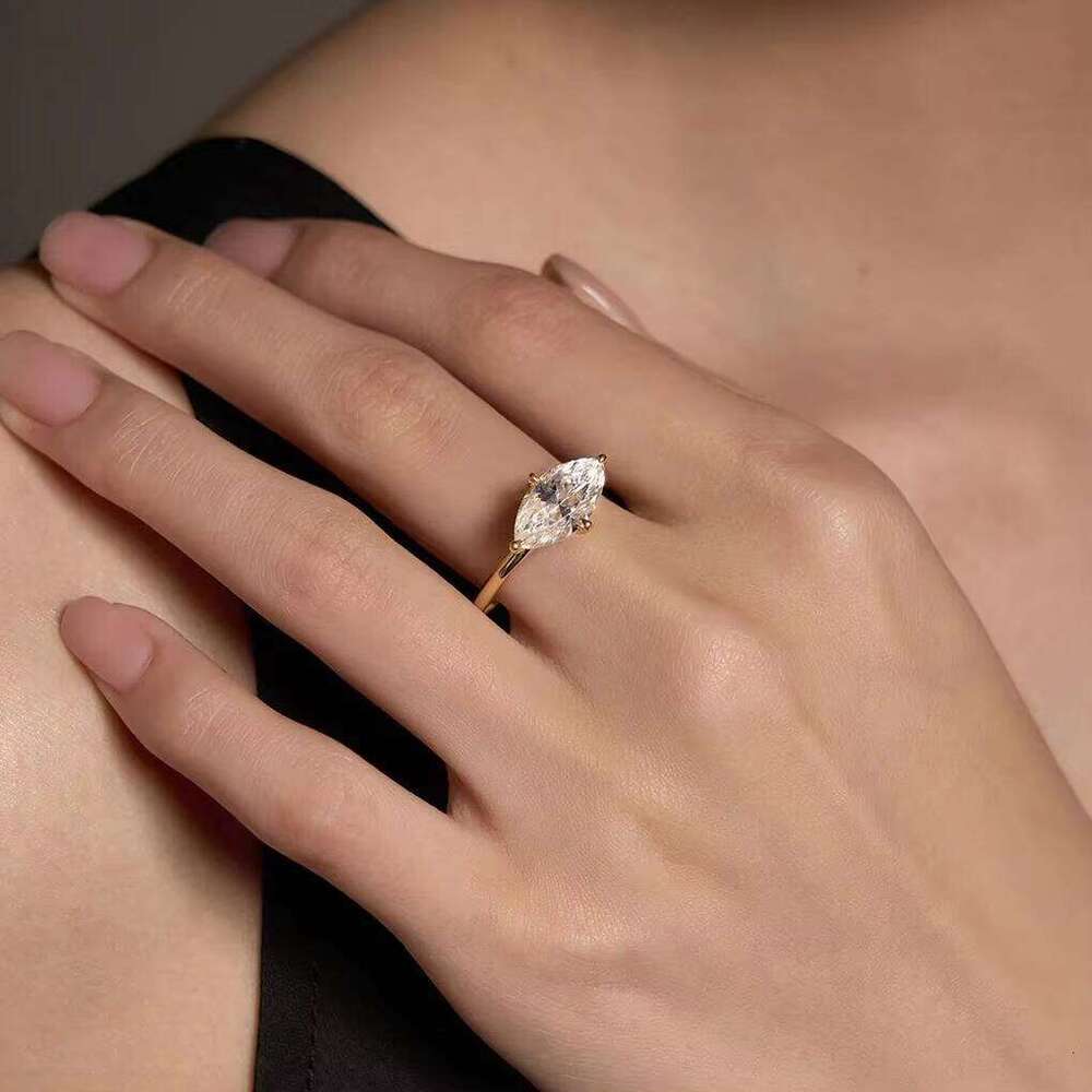Solitaire 15*8.5Mm Marquise Cut Diamond CZ 925 Sterling Silver 14K 18K Gold Plated Ring Jewelry For Women