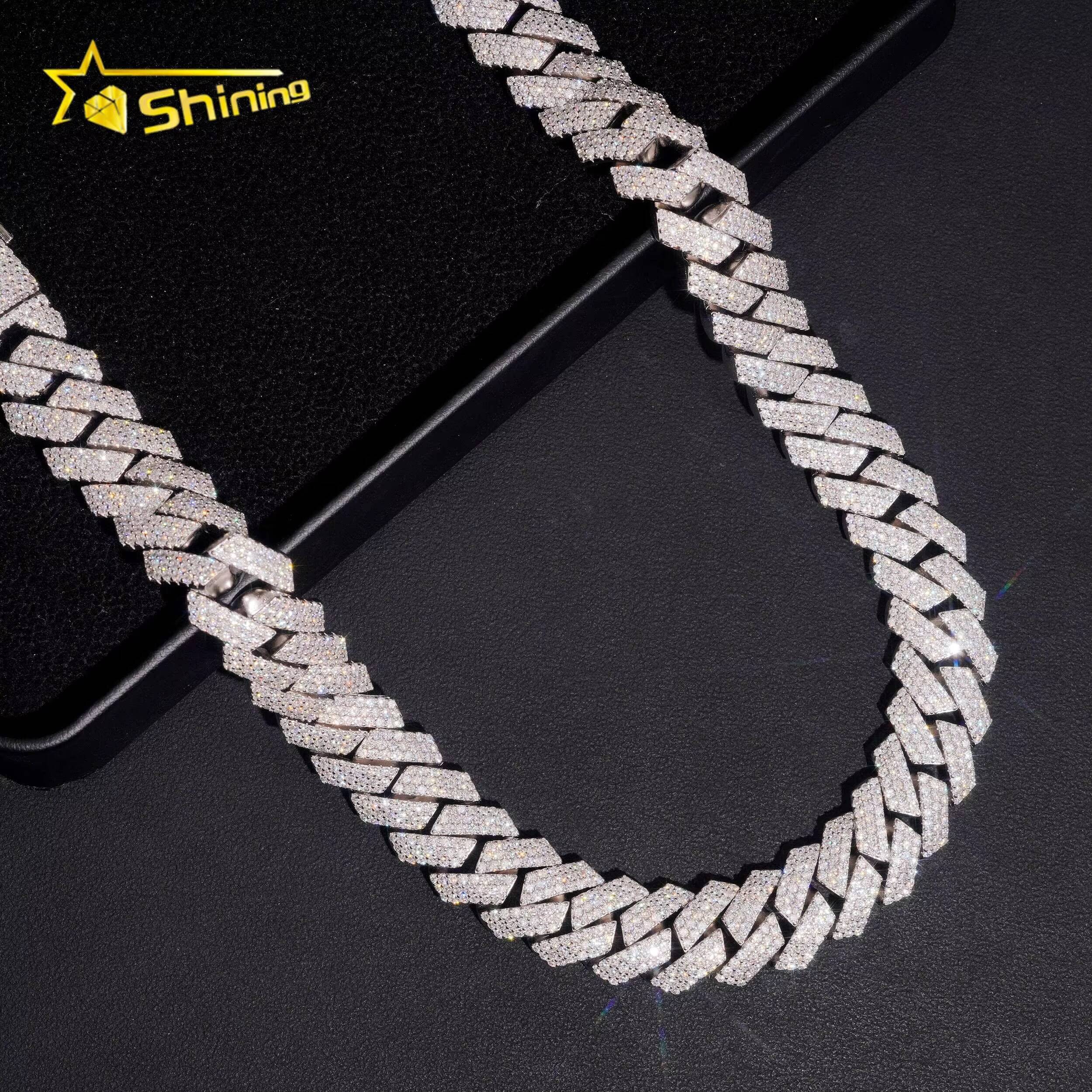 Moissanite Necklace 15MM Heavy Cuban Chain Gold Plated Sterling Silver 925 VVS Moissanite Cuban Link Chain Hip Hop Jewelry