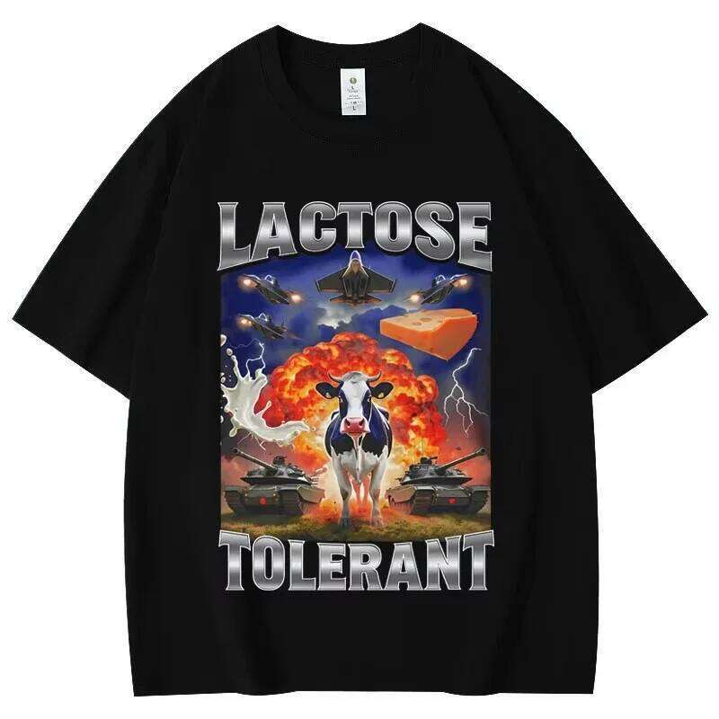 Lactose Tolerant Funny Cow Meme Graphic T Shirts Men's Women's Fashion Vintage T-shirts High Quality Cotton Short Sleeve T-shirt C260207