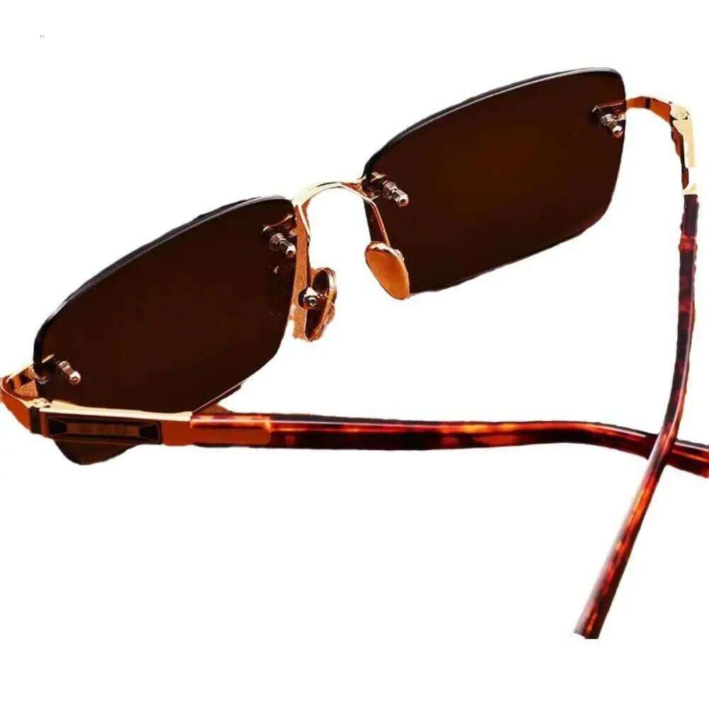 Retro Frameless Men's Green Crystal Stone Cycling Goggles Leopard Print Outdoor Sunglasses Driving Glasses Eyewear Y260207