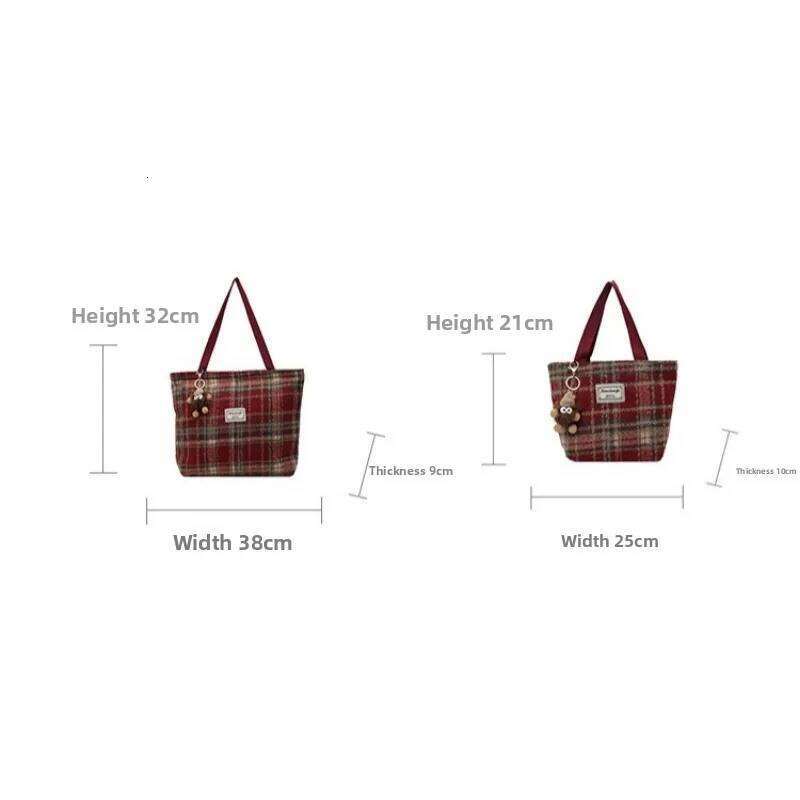 Retro Large-capacity Commuter New Fall and Winter Tweed Plaid Shoulder Versatile Tote Bag C260207