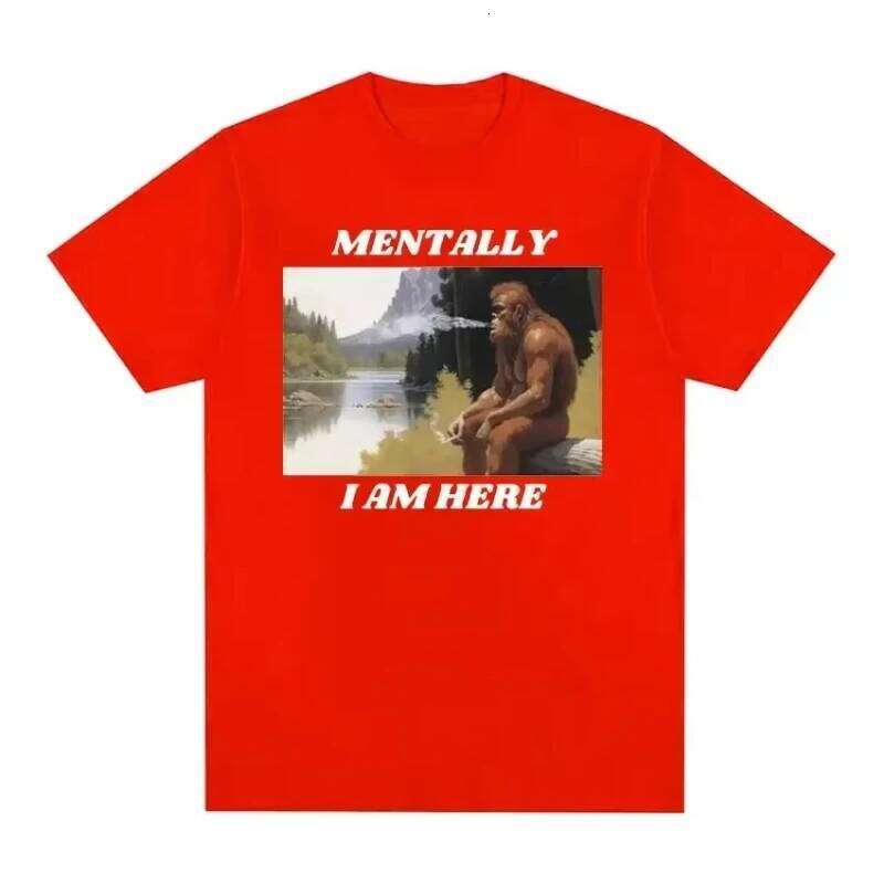 2025 Fashion Short Sleeved Y2k Female Clothing Mentally I Am Here Monkey Funny Meme Pattern T-shirt Women's Retro simple C260207