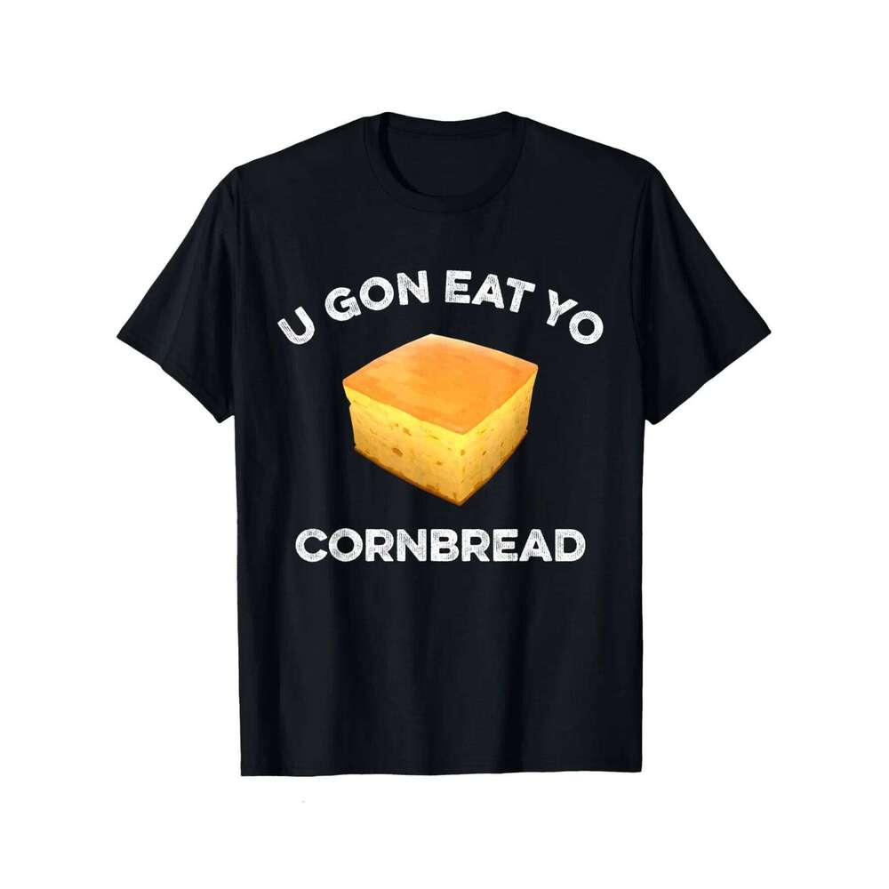 Men's Casual Short Sleeve Graphic Tee - "U Gon Eat Yo Cornbread" Funny Southern Food Quote Print Breathable Crew Neck Summer C260207