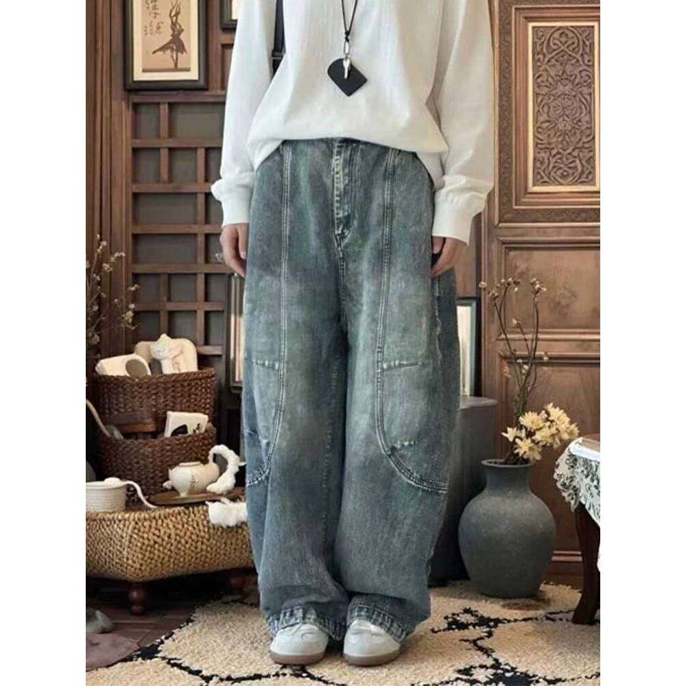 Amax LuluE 2026 Spring Vintage Soild Jeans Womens Korean Design Fashion Denim Pants Ladies Classic Causal Loose Elegant Trousers