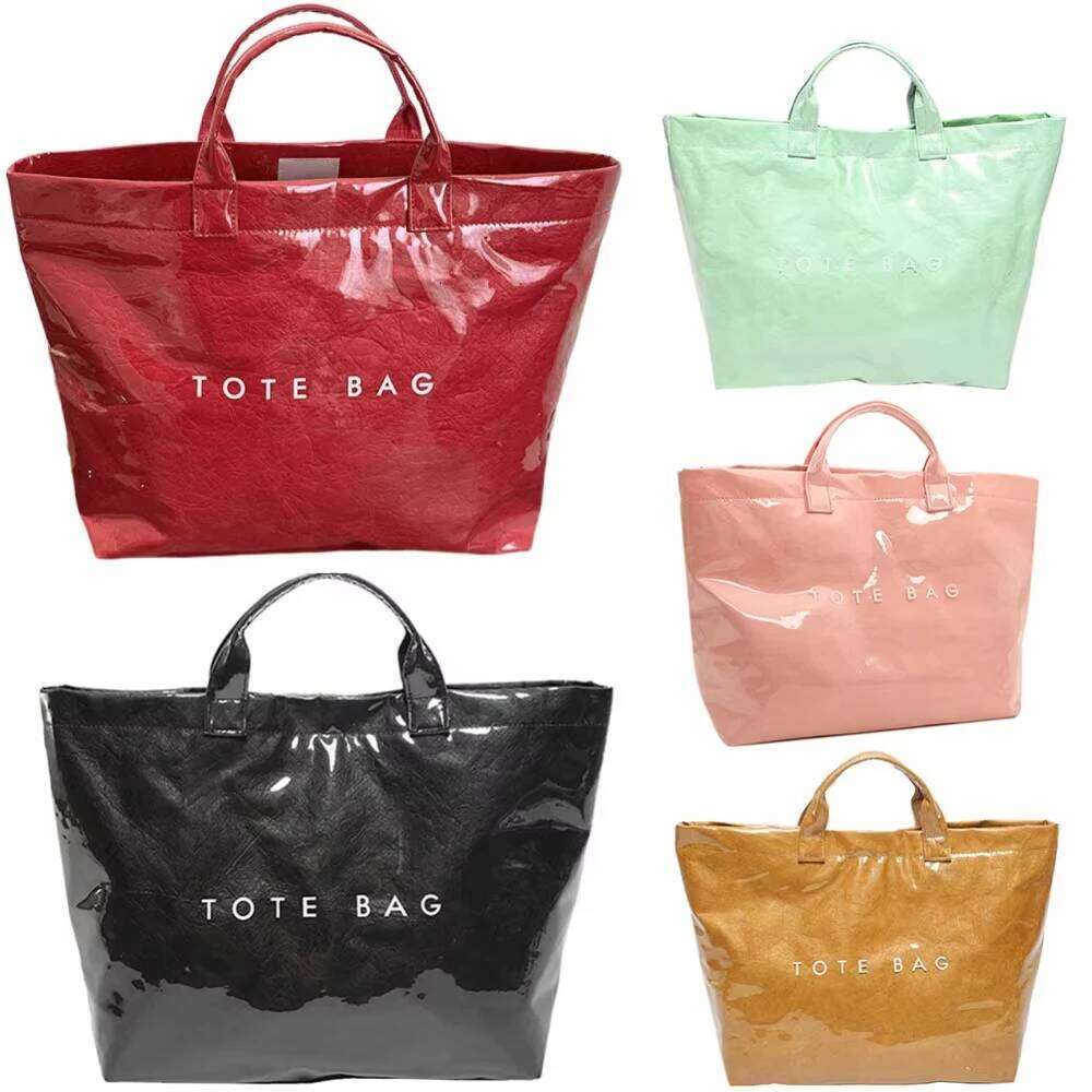 Solid Color Tote Bag,PVC Kraft Paper Large Capacity Hobo Handbag,Women Casual Shopping Letter Print Top Handle luxury Hand Bags C260207