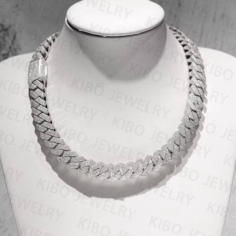 Thickness Rose Gold Yellow Gold Plated 15mm Iced Out Cuban Link Chain 925 Silver Cuban Moissanite Chain
