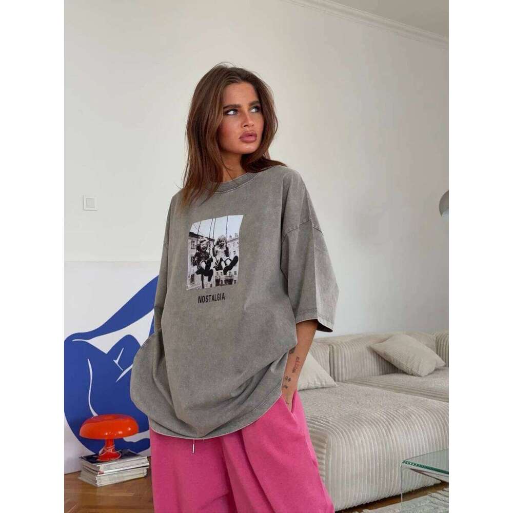 Sumuyoo 100% Cotton Women's Retro Printed T-shirt Men Vintage Short-sleeve Wax printing T Shirts Fashion Hip Hop Loose Tees C260207