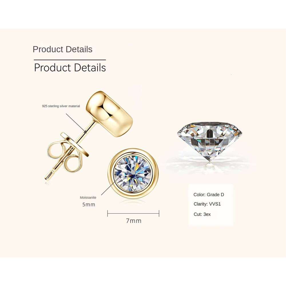 1.2 Carat Round Moissanite Earrings S925 Silver Bubble Simple Fashion Ear Women Stud Jewelry For Lovers