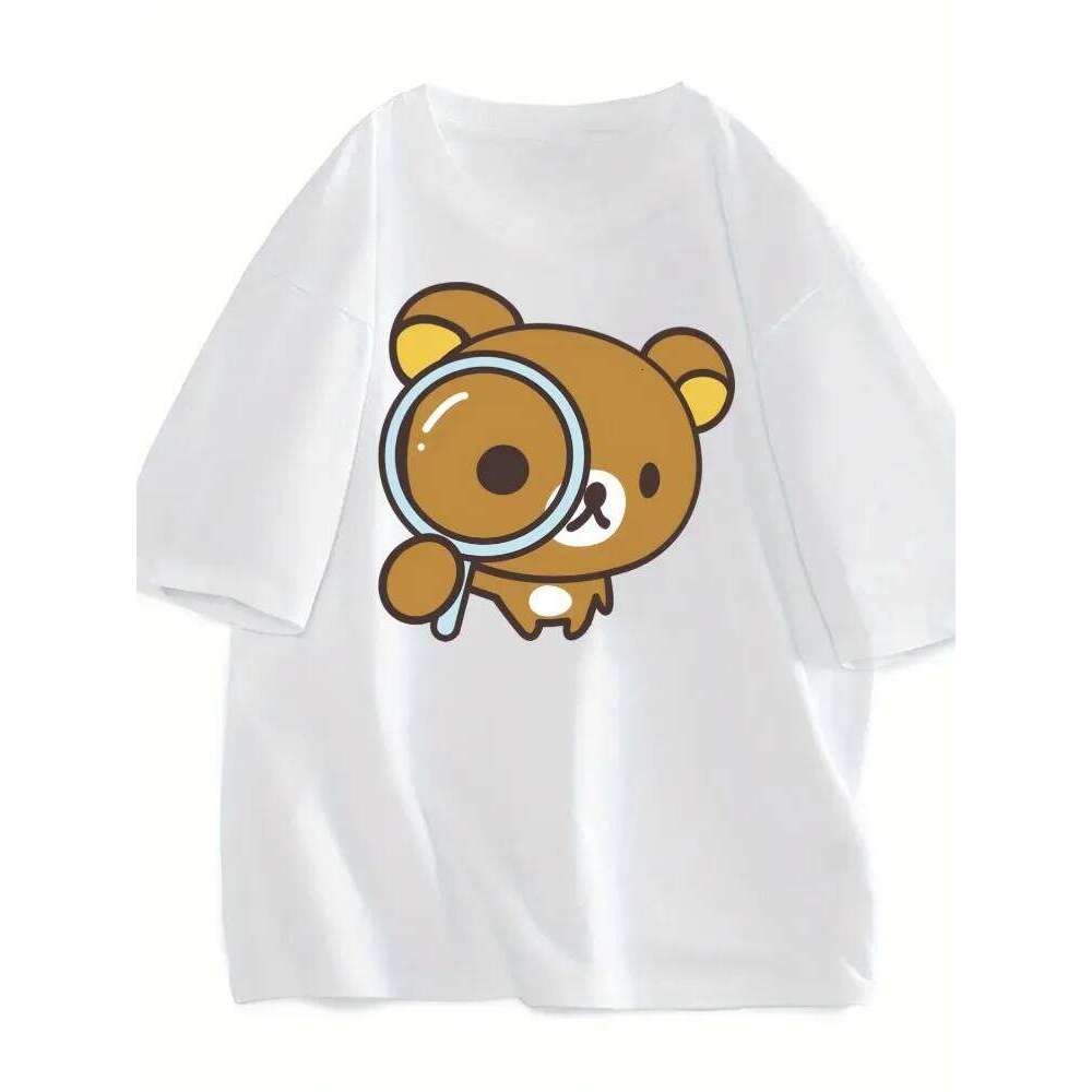 Women Casual Short-Sleeve Crew Neck TShirt with Adorable Cartoon Bear Print All-Season Everyday Wear Cute T-Shirt Harajuku Shirt C260207