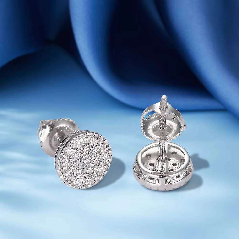 Round Cut GRA Certified 925 Silver VVS Lab Grown Diamond Moissanite White Gold Hiphop Fine Stud Earrings For Women Men
