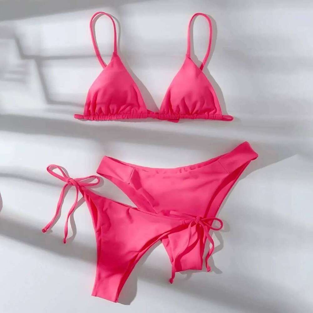 Sexy 3 Pieces Swimwear Women Lace Up Micro Bikini Set Female Solid Low Waist Swimsuit Beachwear Bathing Suit C260207