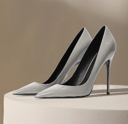 Haze patent leather blue high heels for women slim sexy professional commuting work pointed single shoes 260208