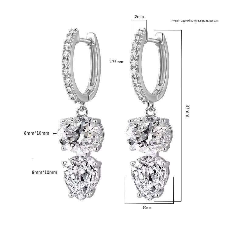 Fine Oval Pear Cut 3Ct VVS Moissanite Double Stone Drop Earrings S925 Silver Gold Plated Detachable Jewelry For Women 12/15