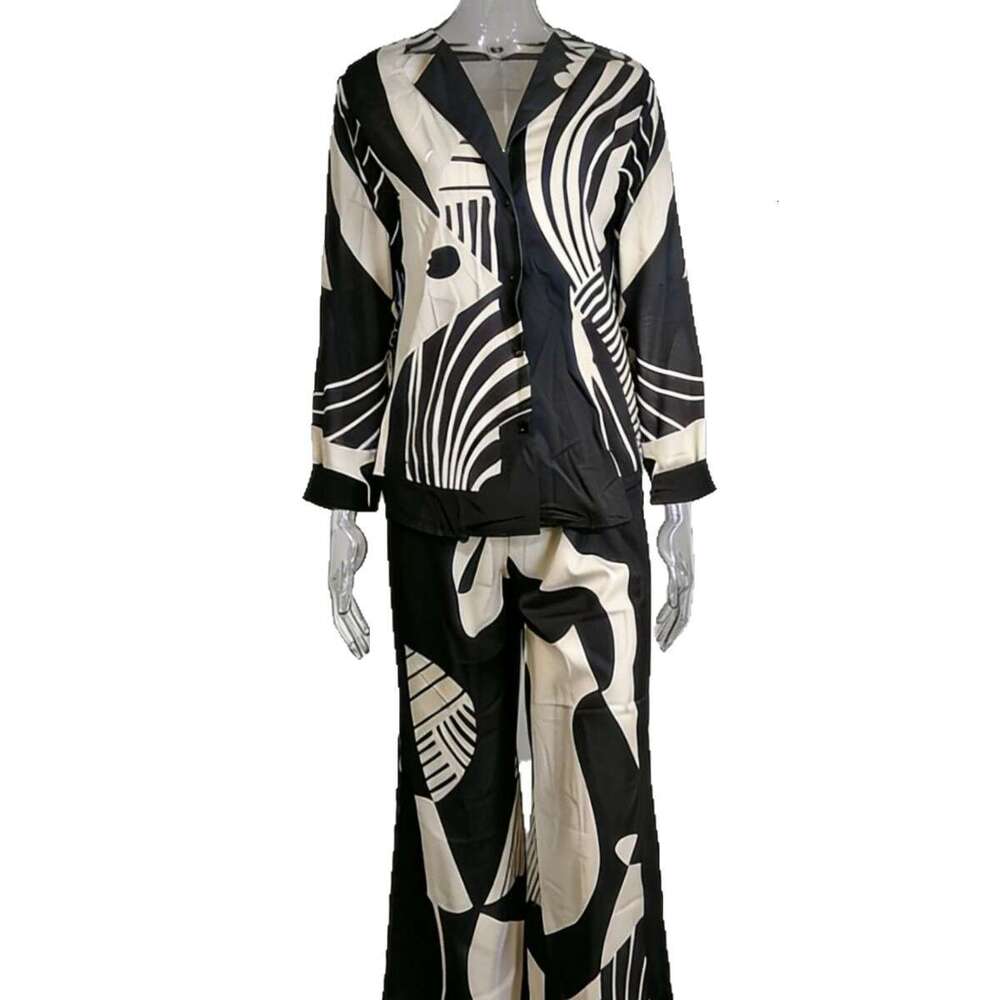 Spring Summer New Printed Cardigan Long Loose Fitting Light Luxury Two Piece Fashion Casual Suit European And American Cross Border Womens Clothing Lu