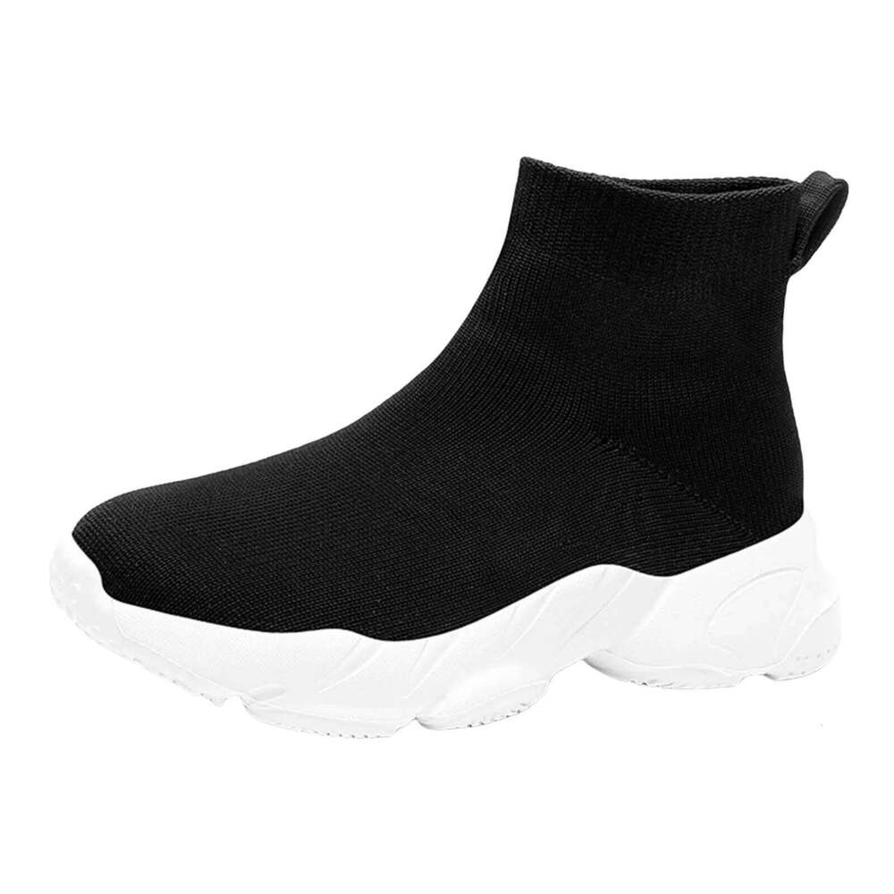 Kids High-Top Sneakers with Elastic Sock Collar Slip-On Platform Casual Thick Sole Breathable Sports Shoes for Boys Girls H260207