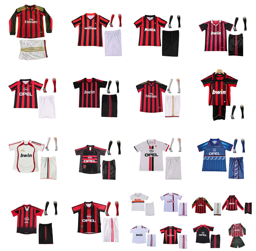 Kids kits Ac Milanss Retro soccer jerseys 90 91 93 94 95 96 98 99 06 07 09 10 13 14 RONALDO KAKA WEAH Maldini BALOTELLI PIRLO ROBINHO RONALDINHO PIRLO BAGGIO football shirt
