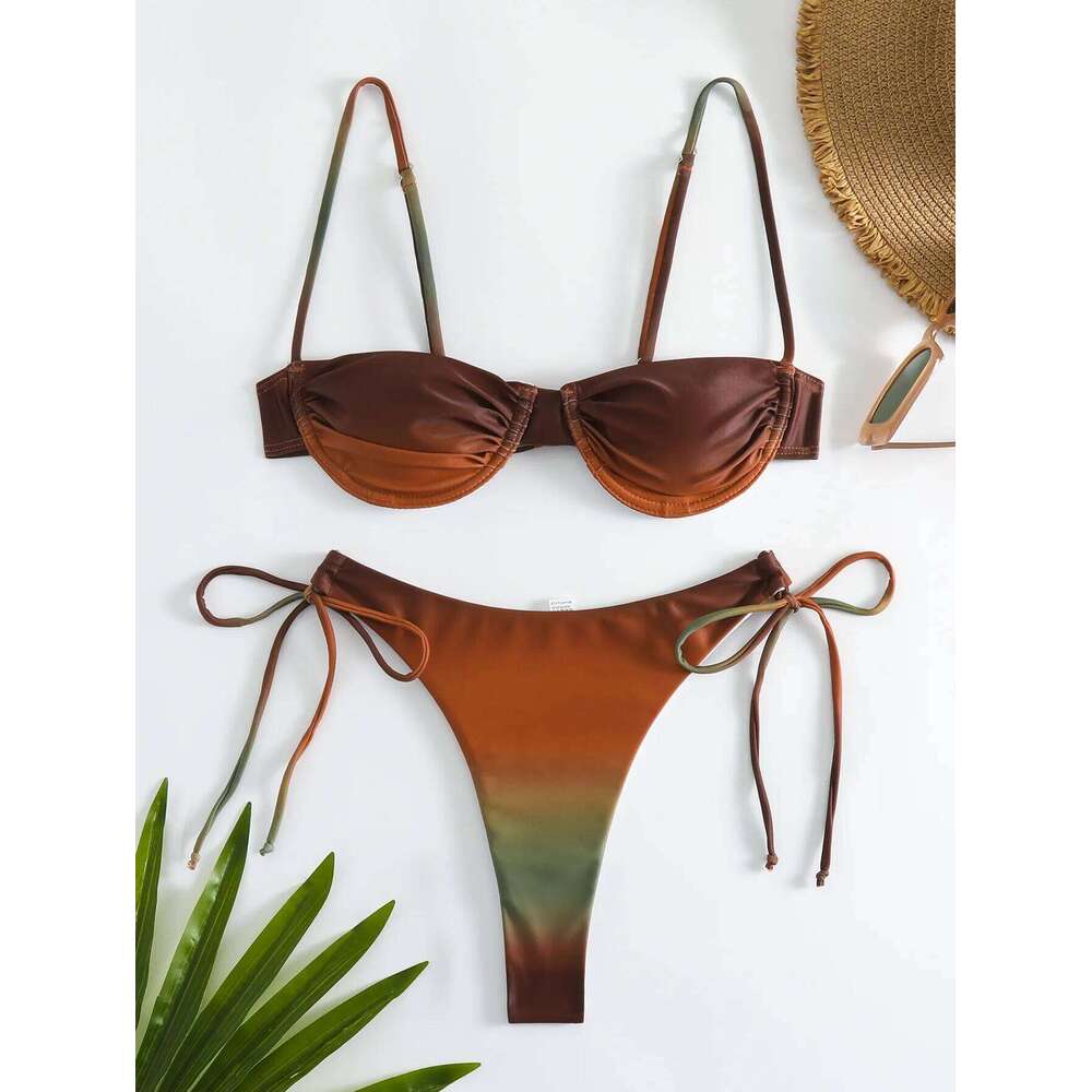 sexy dye print push up bikinis sets two pieces side tie swimsuit thong Swimwear Biquini conjunto de bikini tankini beachwear C260207
