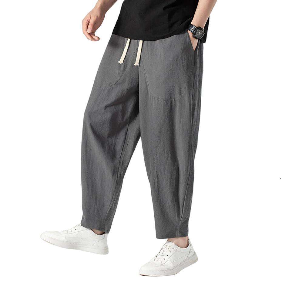 Linen Men Baggy Plus Summer Ankle-length Pants Male Solid Color Bottom Big Size 9XL