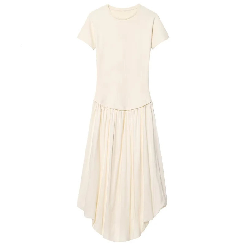 HXAO 2025 Womens Balloon Dresses Summer Elegant Evening Party Long Dresses Off White Patchwork Short Sleeve Dress Chic Vestidos 260122